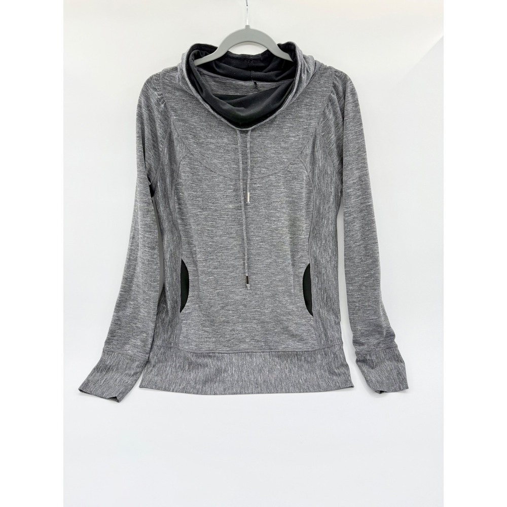 Prana Gray Space Dye Cowl Neck Pullover Hoodie Thumbhole Cuffs Womens Large